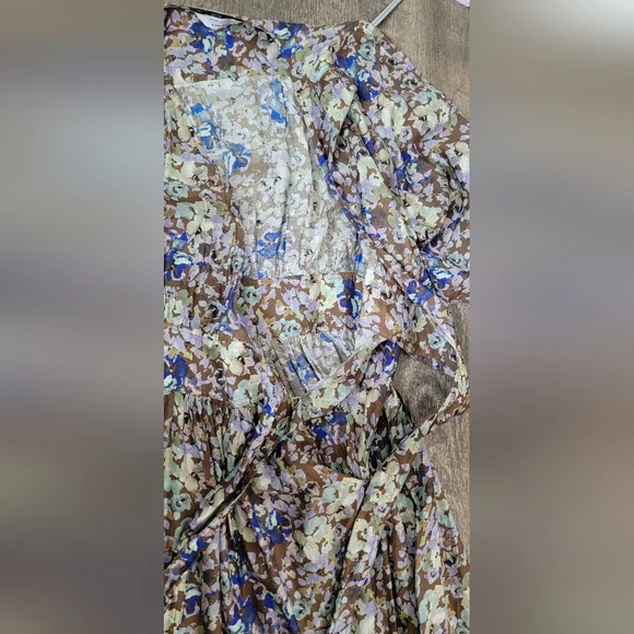 & Other Stories Relaxed Wrap Maxi Dress Womens 6 Brown & Multi Floral Silk Blend - Picture 12 of 16